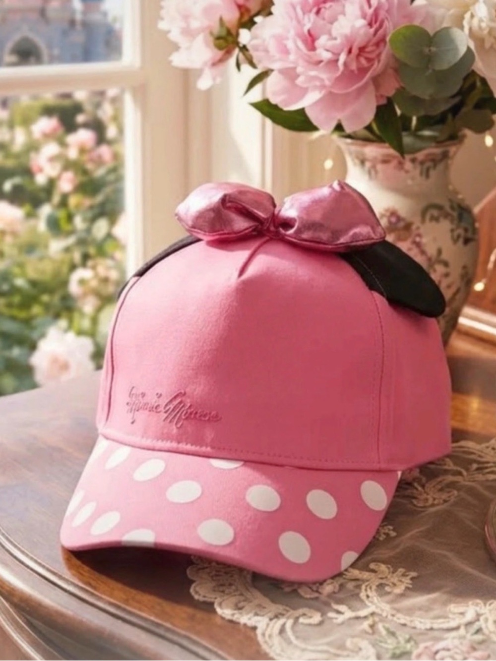 Disney Pink Minnie Mouse Polka Dot Bow Hat